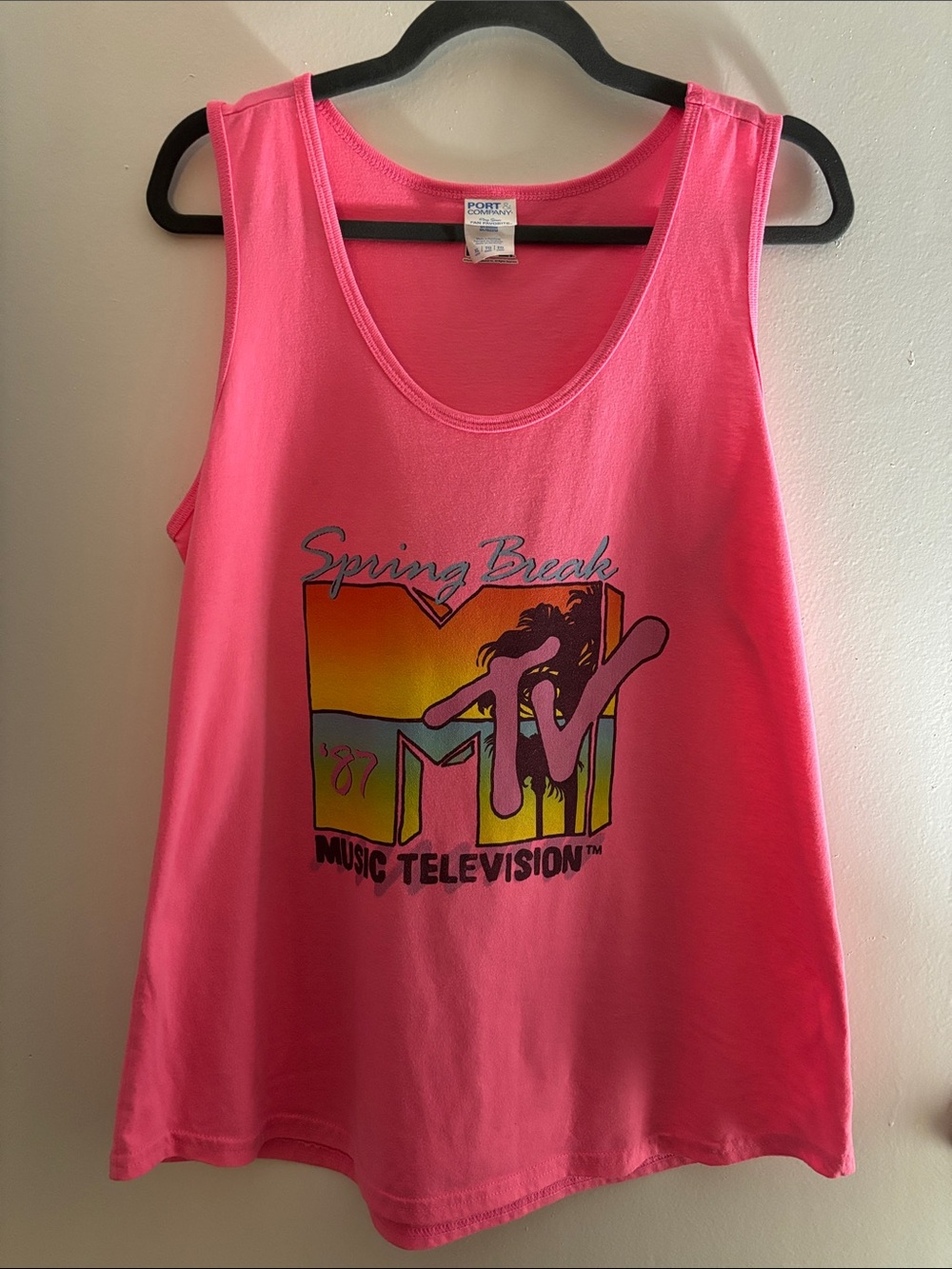 MTV Spring Break '87 Pink Graphic Tank Large (listed as XL)